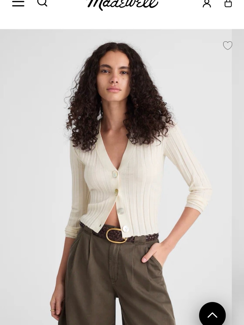 Madewell Cream Ribbed V-Neck Button Cardigan - Picture 5 of 6